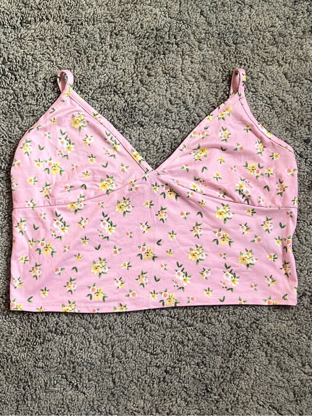 YMI Pink Floral Cropped Cami with Yellow Blossom Print Sz XL